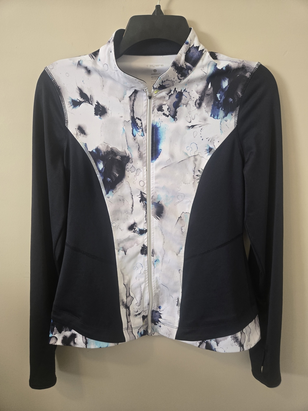 Women's Black & White Watercolor-Print Bomber Jacket